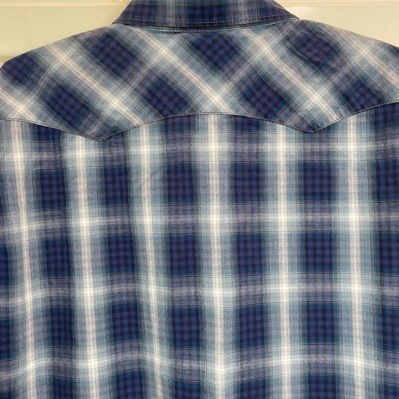 Vintage Wrangler Women’s American Cowboys Plaid Snap Western Shirt Sz L Blue - Picture 6 of 12